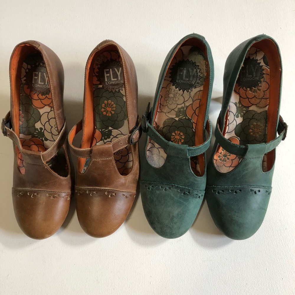 Two pairs Fly London heels size 38 and 39
